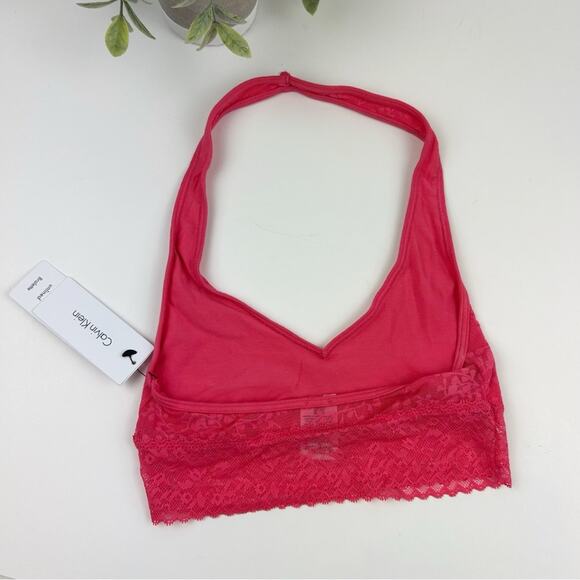 Calvin Klein Bare Lace Halter Bralette QF4044 Hot Pink Size Medium - Picture 3 of 3